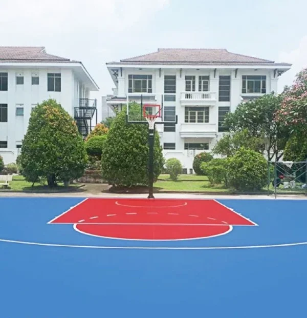 Thi công sân bóng 1 rổ - sơn có hạt cao su 1mm TopSports